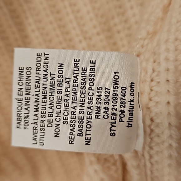 💕TRINA TURK💕 Dalhart Sweater ~ Ecru 100% Ribbed Knit Merino Wool Medium - Picture 12 of 12